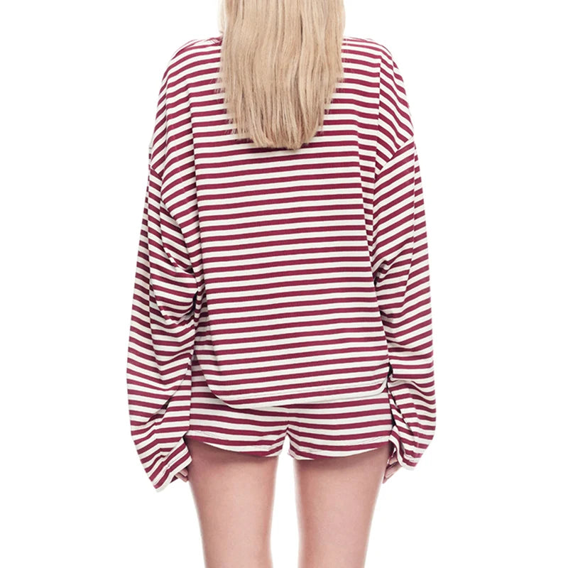 CUTENOVA Women’s Fall Stripe Sweatshirt & Shorts Set