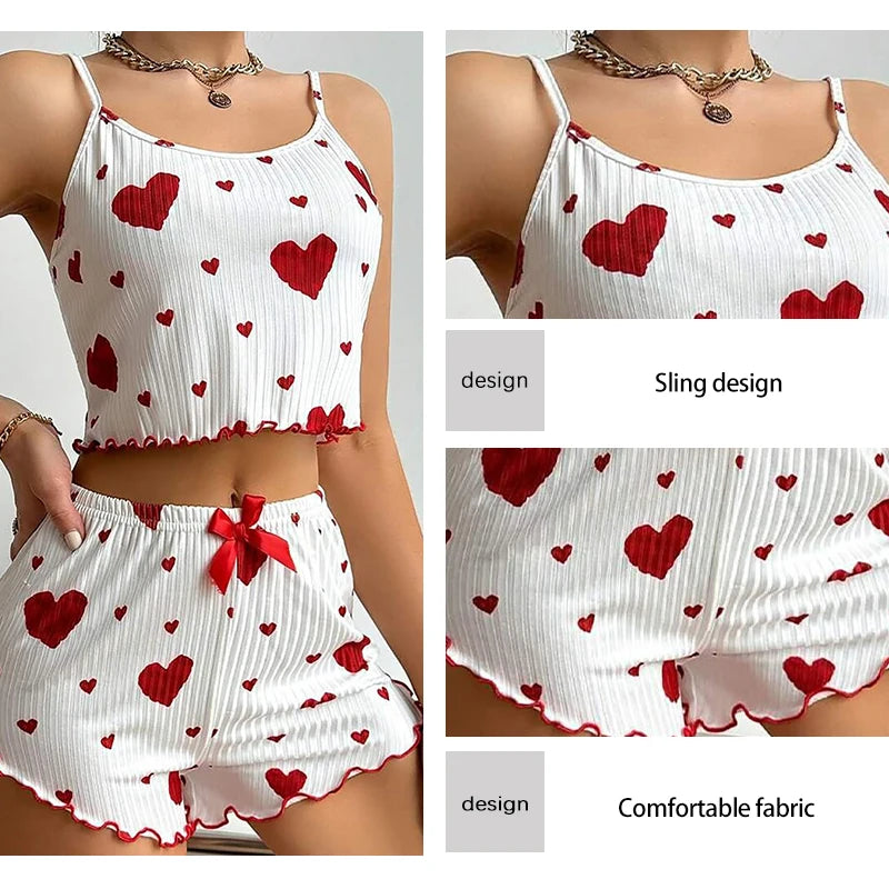 Women's 2PCS Pajamas Set – Soft Tank & Shorts, Love Print