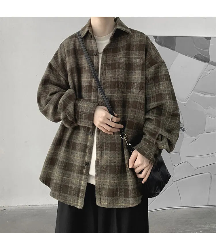 Vintage Korean Flannel Shirt Y2K Plaid Streetwear Winter