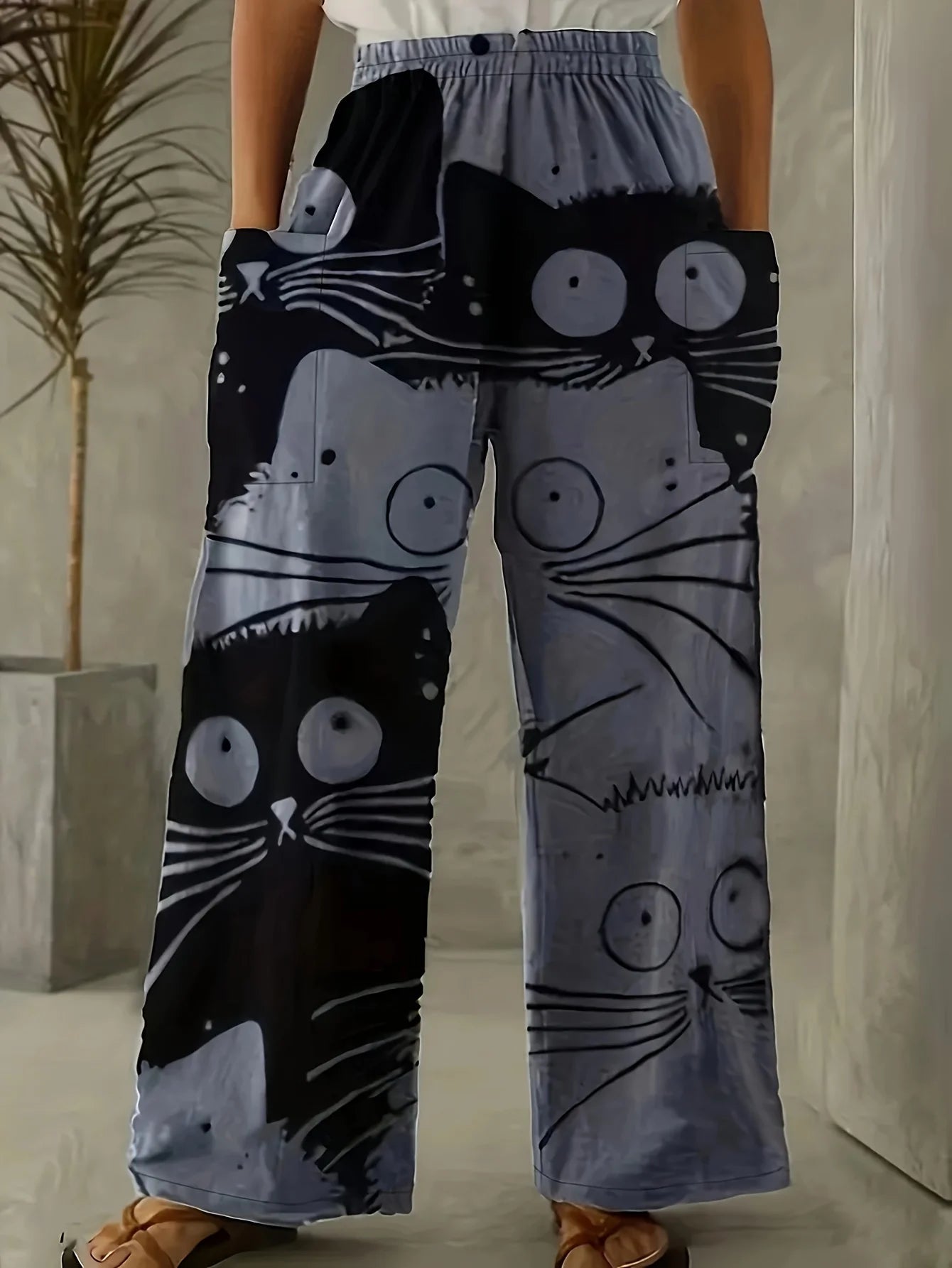 Plus Size Christmas Print Wide Leg Pants