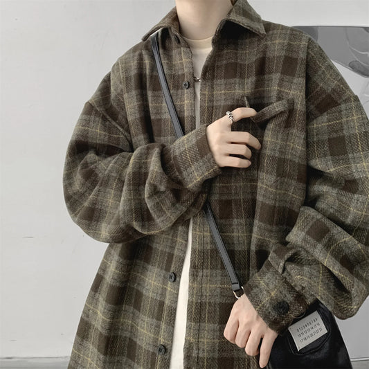 Vintage Korean Flannel Shirt Y2K Plaid Streetwear Winter