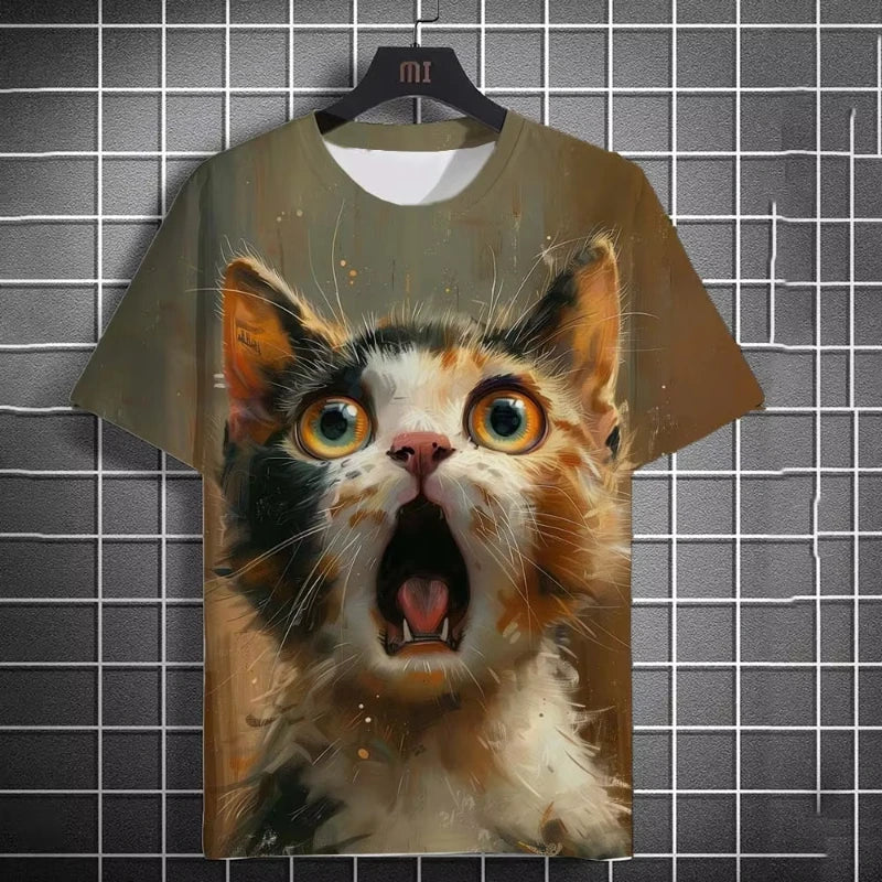 Oversized 3D Cat Print Tee – Unisex Summer Fashion