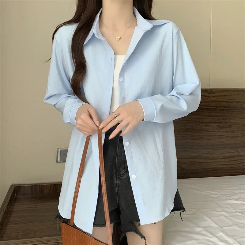 White Button Down Shirt Women Classic Long Sleeve Chic Top
