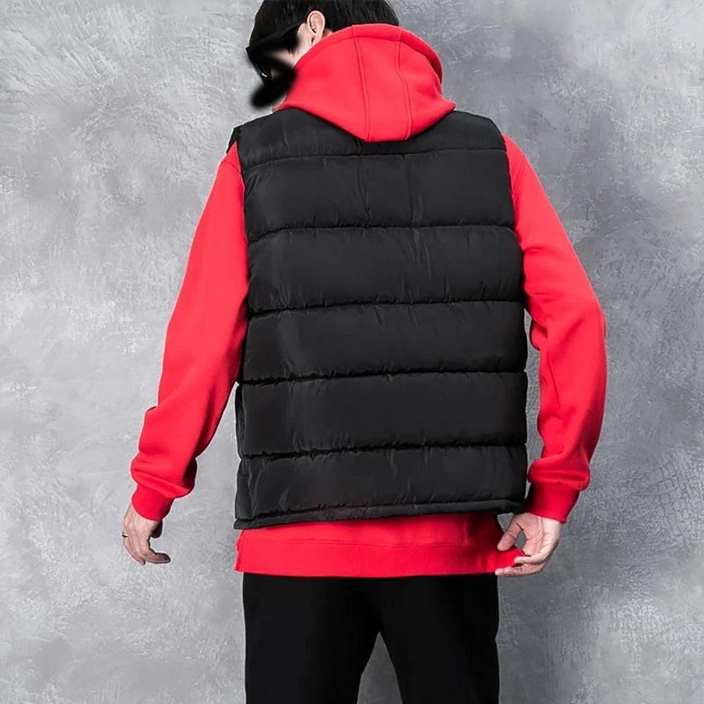 Men White Slim Vest Jacket Stand Collar Puffer Waistcoat