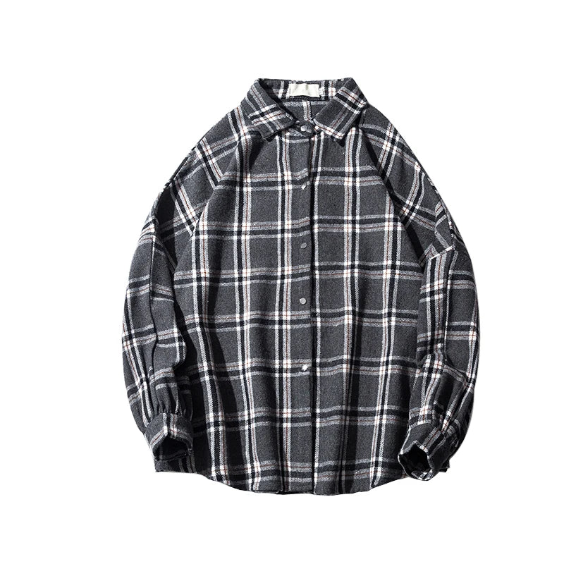 Vintage Korean Flannel Shirt Y2K Plaid Streetwear Winter