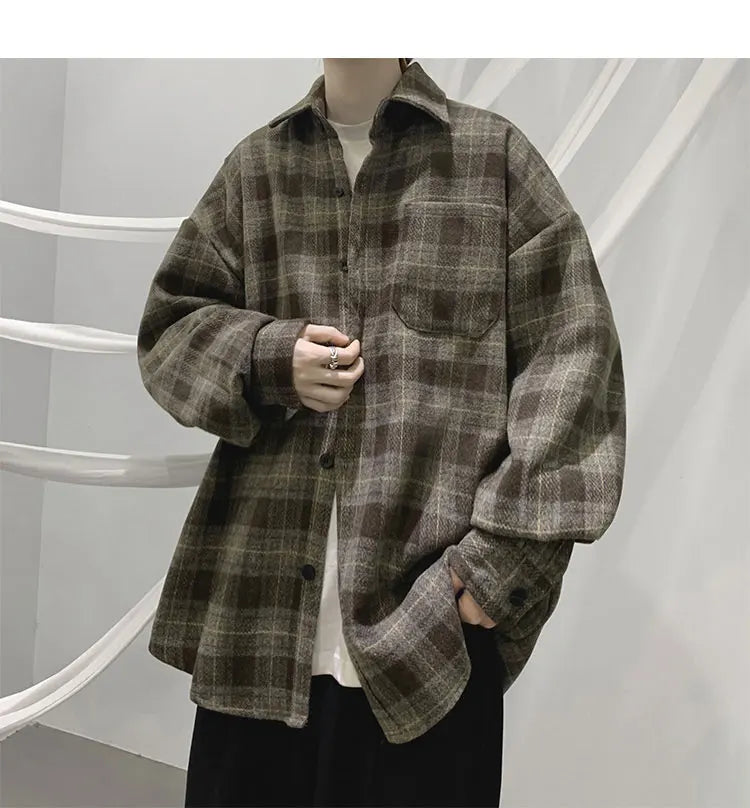 Vintage Korean Flannel Shirt Y2K Plaid Streetwear Winter