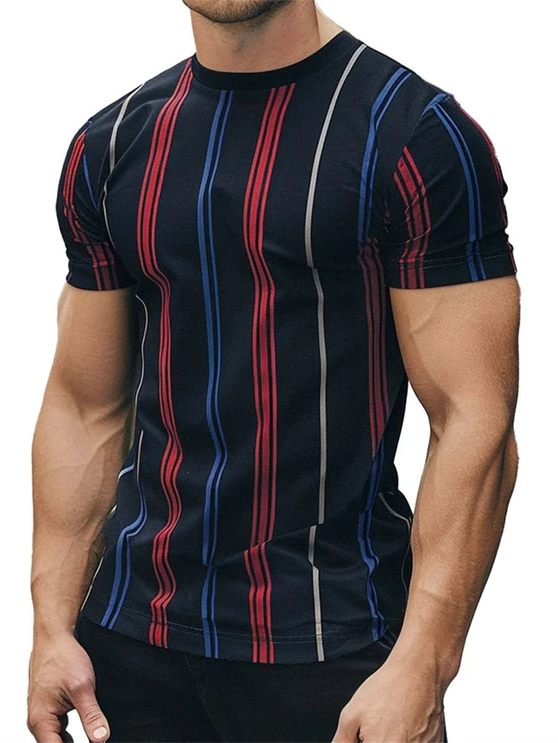 Men's Stripe Graphic Summer Tee – Casual 3D T-Shirt