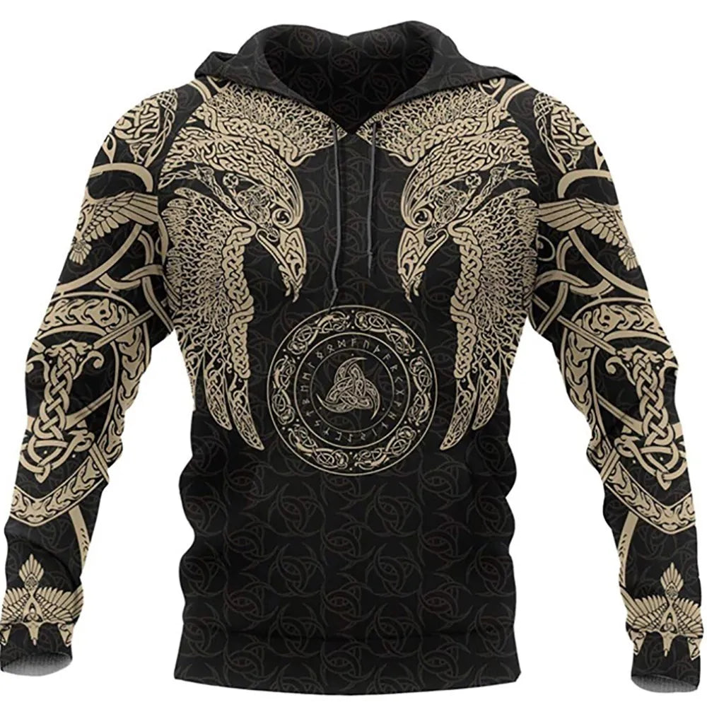 Men's 3D Wolf & Dragon Tattoo Hoodie  Retro Vintage Unisex Sweatshirt