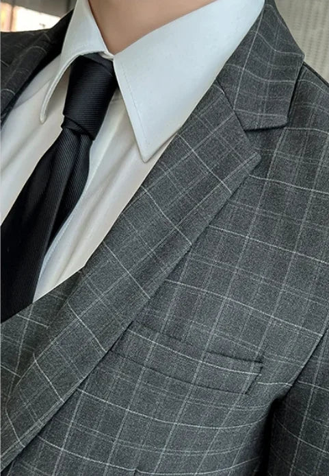 Men’s Plaid 3-Piece Suit Business Wedding Elegant Fashion Set