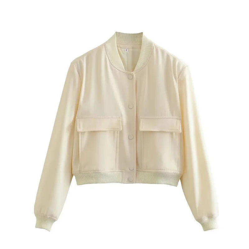 Women's White Bomber Jacket Autumn Winter Fashion