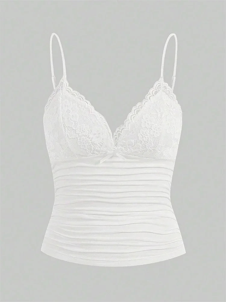 Sexy Lace Bow Crop Cami  Y2K Backless Tee