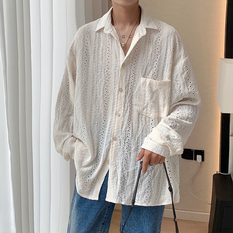 Men’s apricot mesh shirt, sexy summer fashion