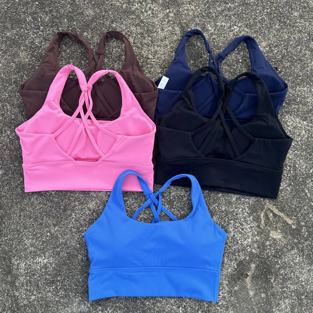 Soft solid yoga bra, shockproof, cross-back fitness top