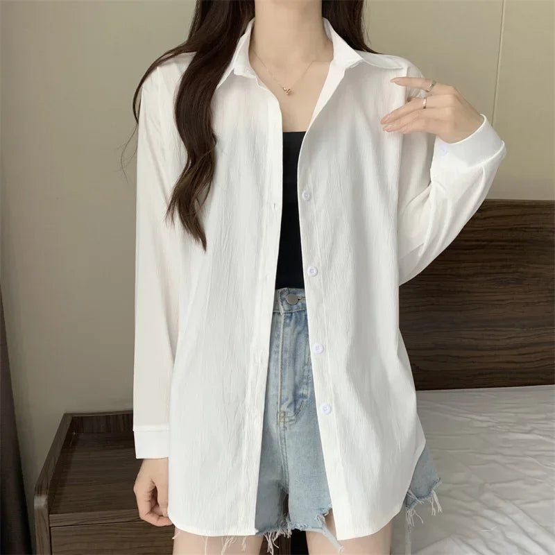White Button Down Shirt Women Classic Long Sleeve Chic Top