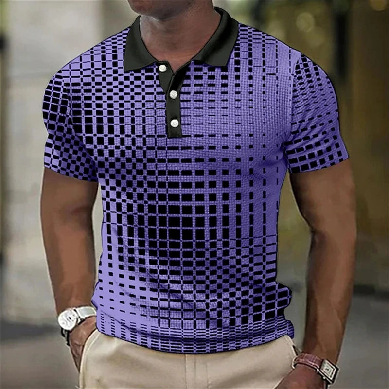 Men's Vintage Waffle Polo – Casual Plaid Shirt
