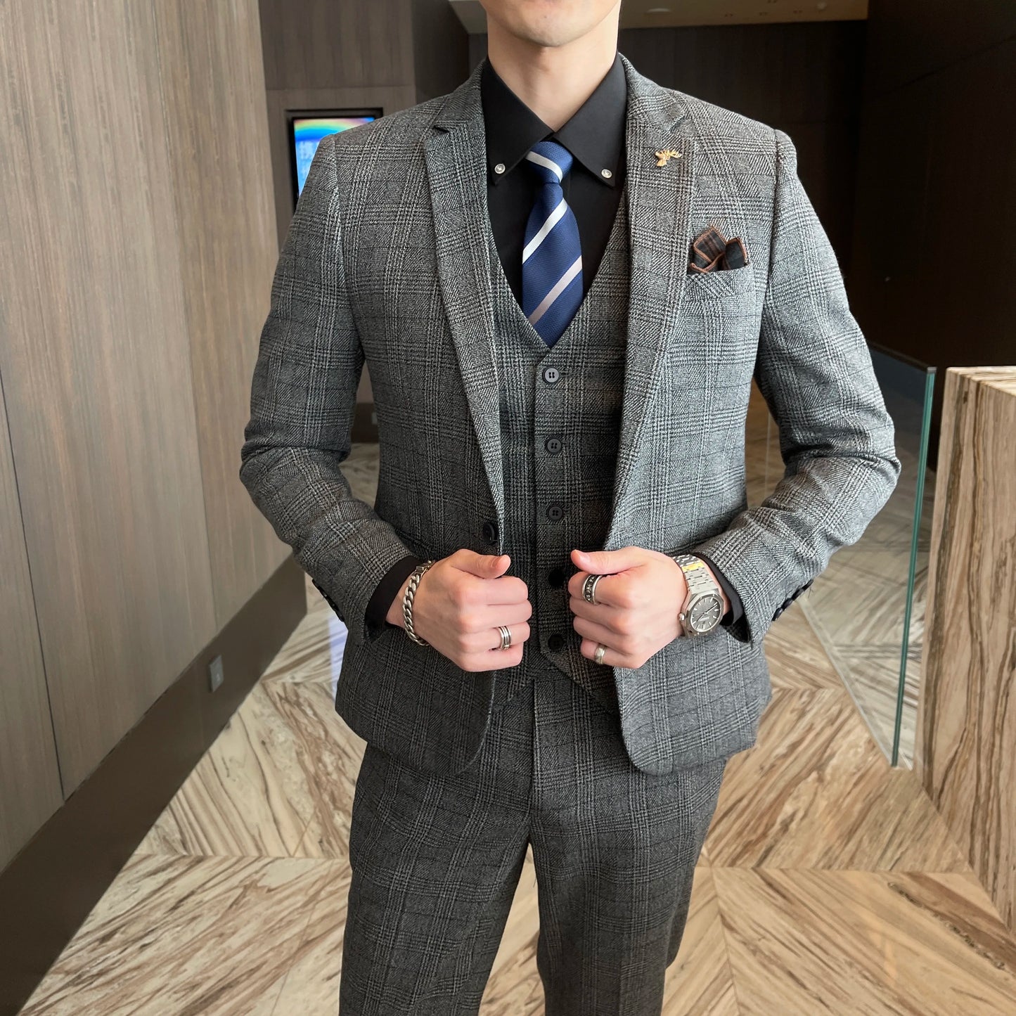 Men's Plaid 3-Piece Suit – Business Casual