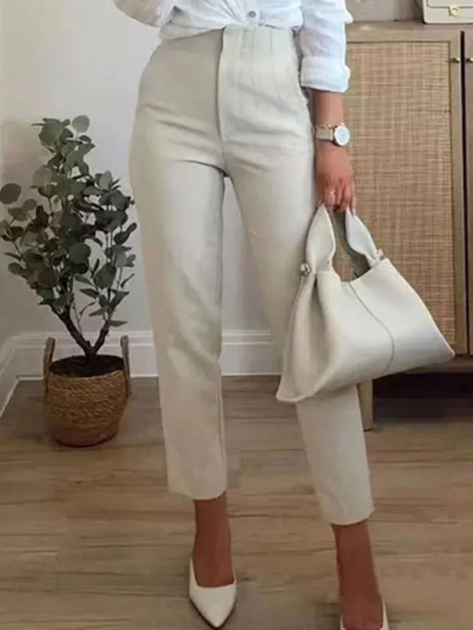 TRAFZA Women High Waist Slim Pants Office & Street Style 2024