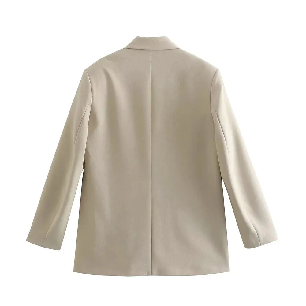 TRZA Women’s Elegant Blazer Coat – Double Breasted Loose Fit