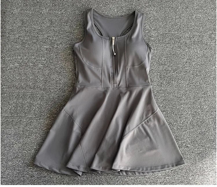 Tennis & Sports Zipper Fitness Dress – High Waist Slim Fit