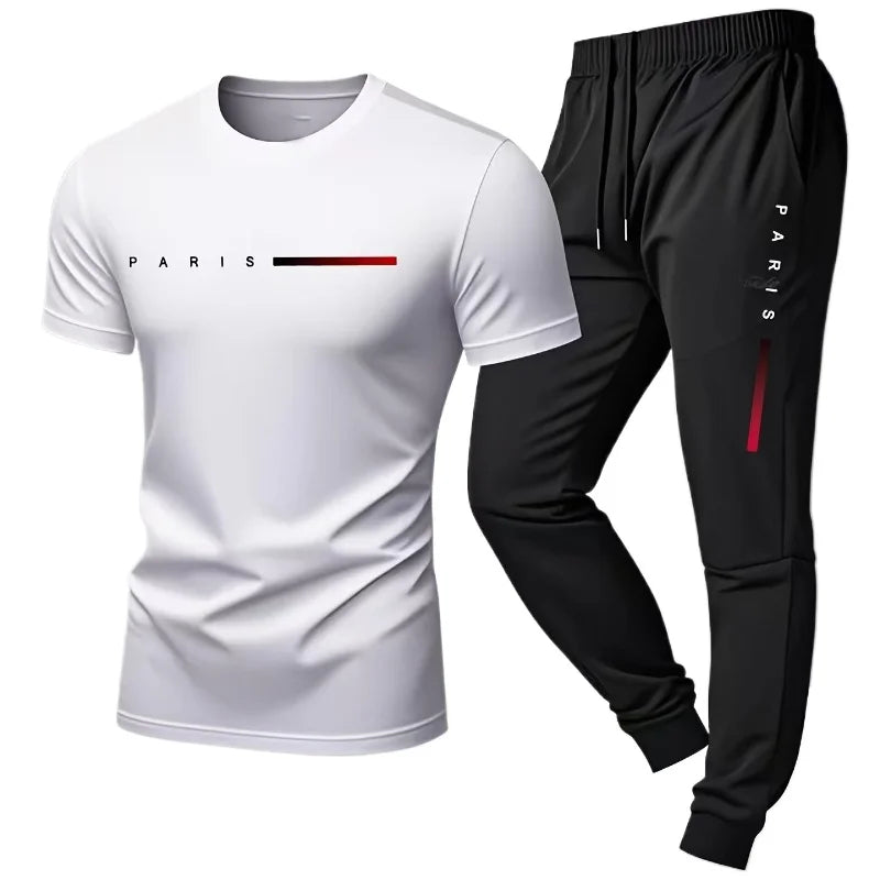 PARIS Men's Casual Short Sleeve Two-Piece Set