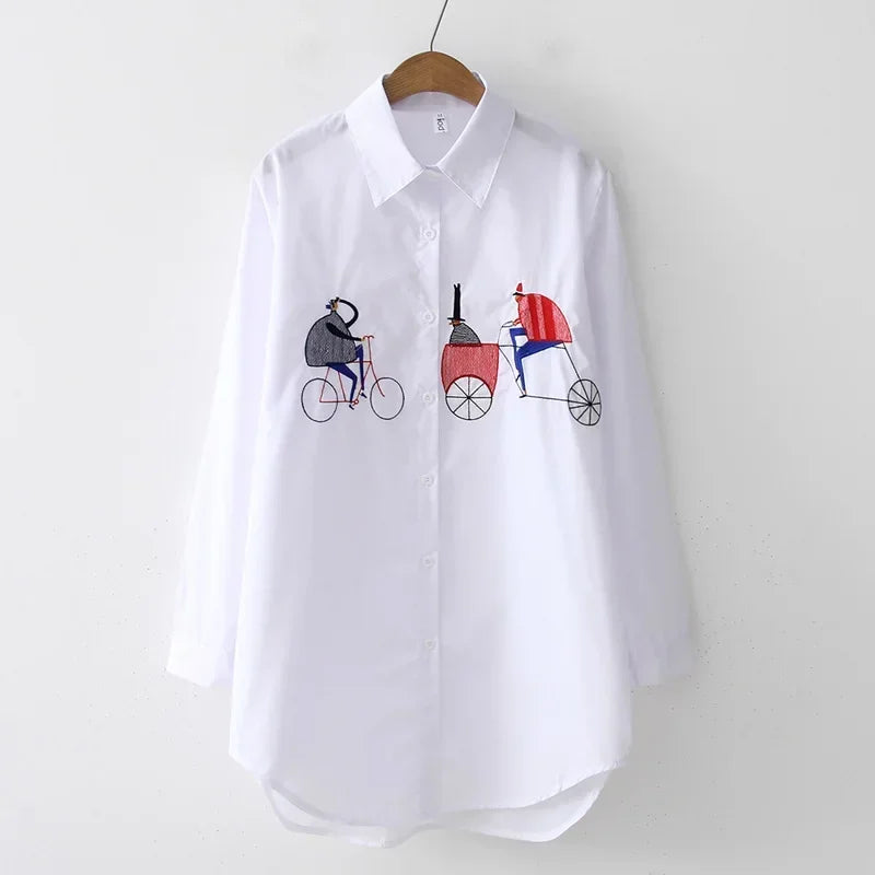 Elegant cotton blouse long sleeve white office shirt