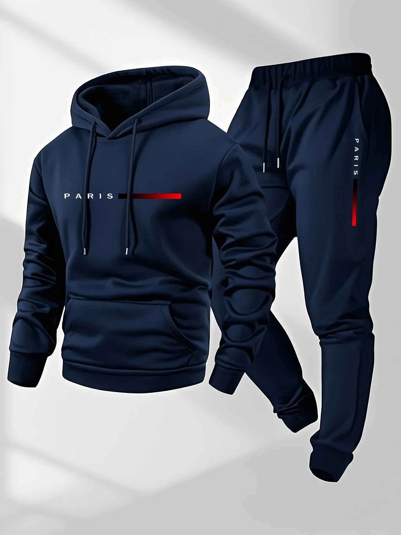 Men's Paris Letter Fleece Hoodie & Pants Set – Casual Sportswear
