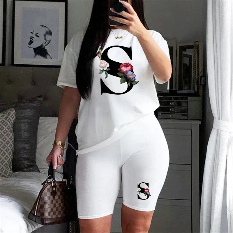 Letter S Women's T-Shirt & Shorts Tracksuit – Summer Casual Set
