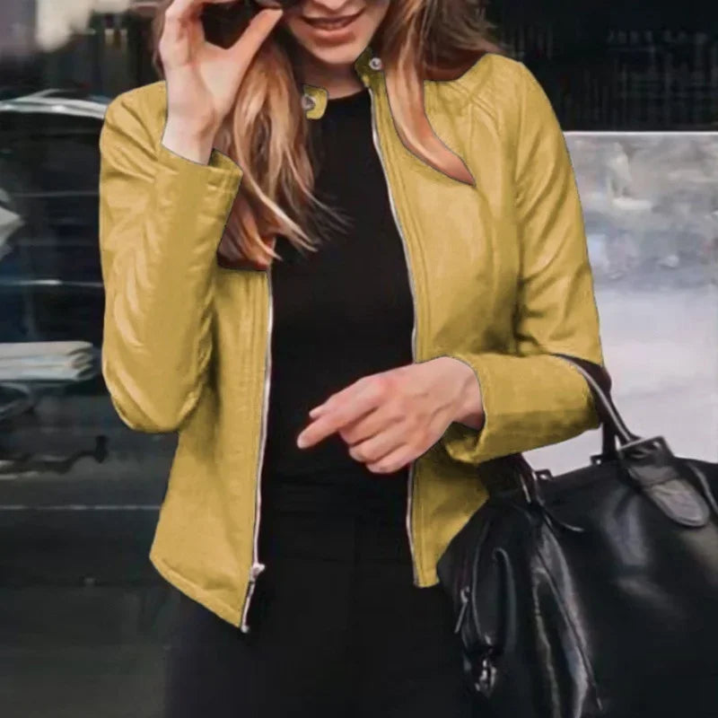 Women's Slim PU Leather Biker Jacket Classic Moto Coat