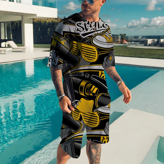 Men’s 2-Piece Summer Casual Set – 3D Print T-Shirt & Shorts