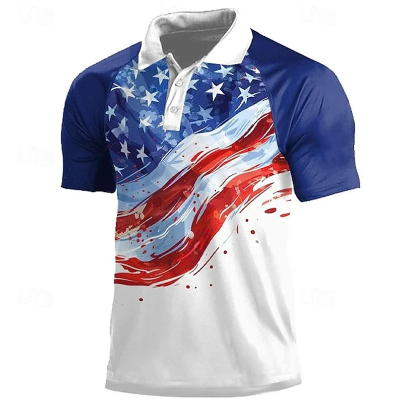 American Flag 3D Polo Shirt Men Independence Day