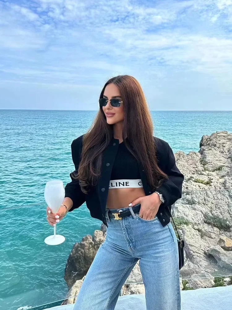 Women's White Bomber Jacket Autumn Winter Fashion