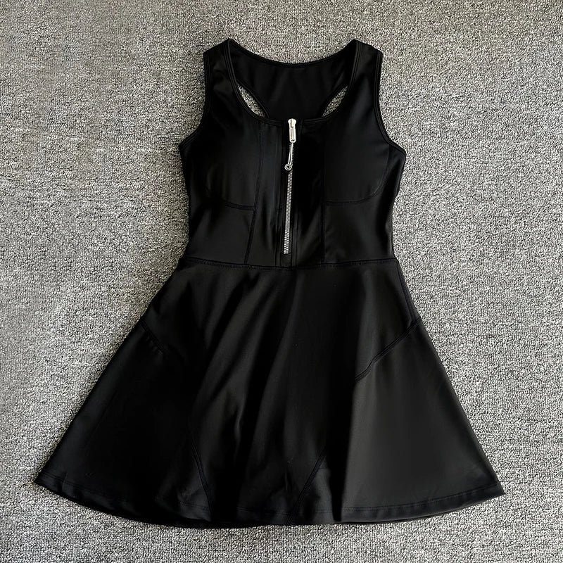 Tennis & Sports Zipper Fitness Dress – High Waist Slim Fit