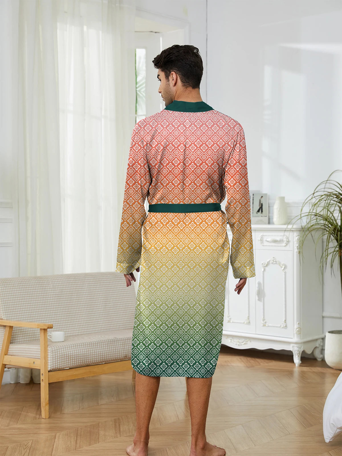 Men's Digital Print Long Sleeve Bathrobe – Quick Dry, Skin-Friendly