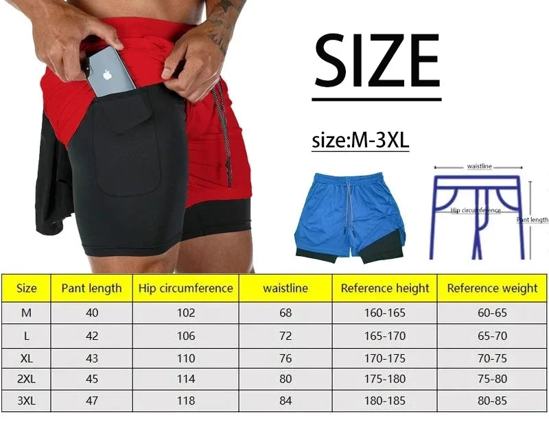 Men's 2-in-1 Compression Gym Shorts Quick Dry