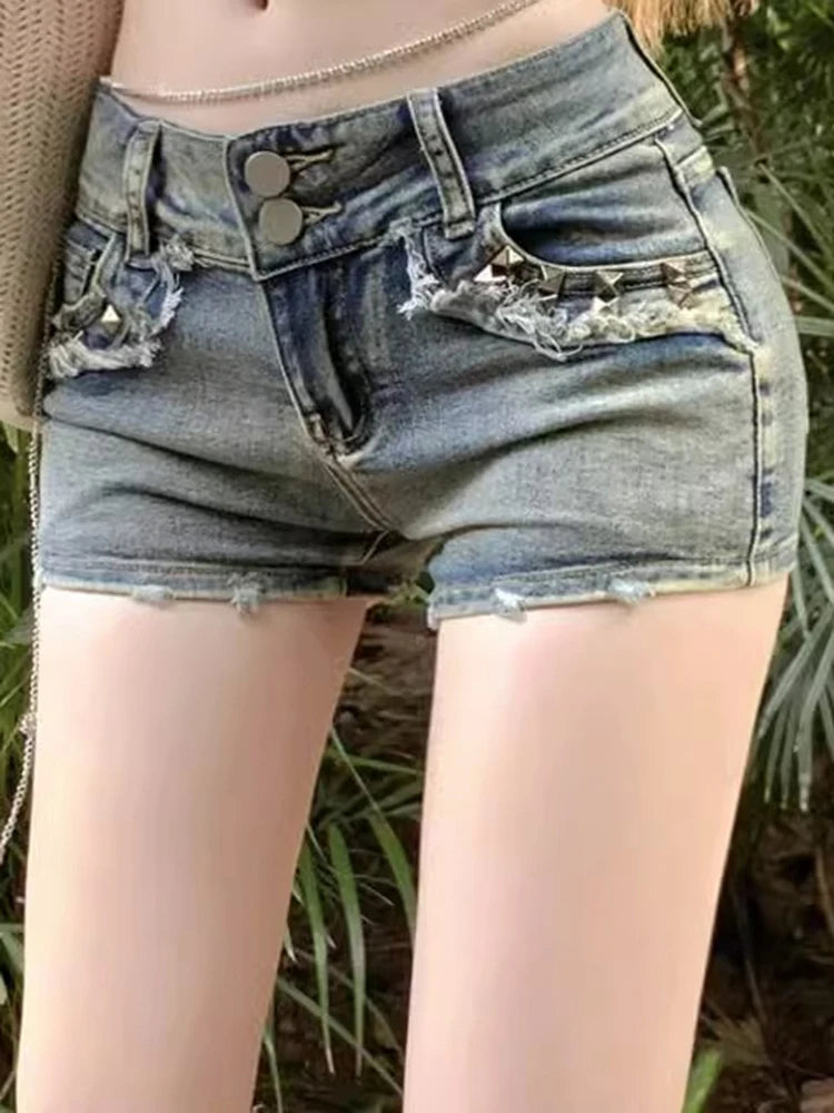 Women Y2K Blue Retro Hot Shorts