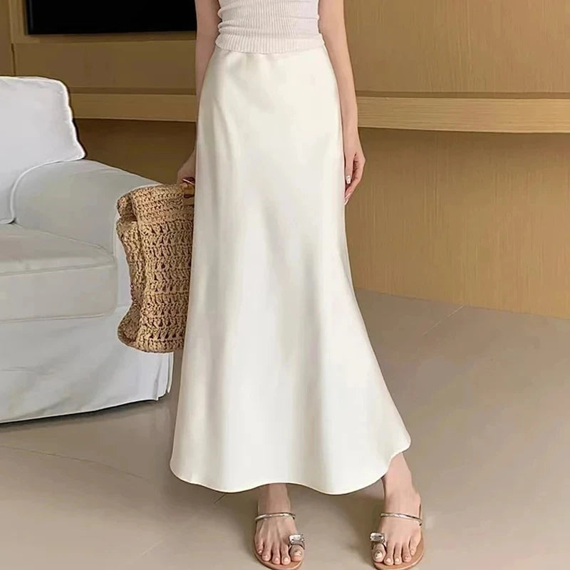 Women High Waist Satin & Midi Skirt 2025