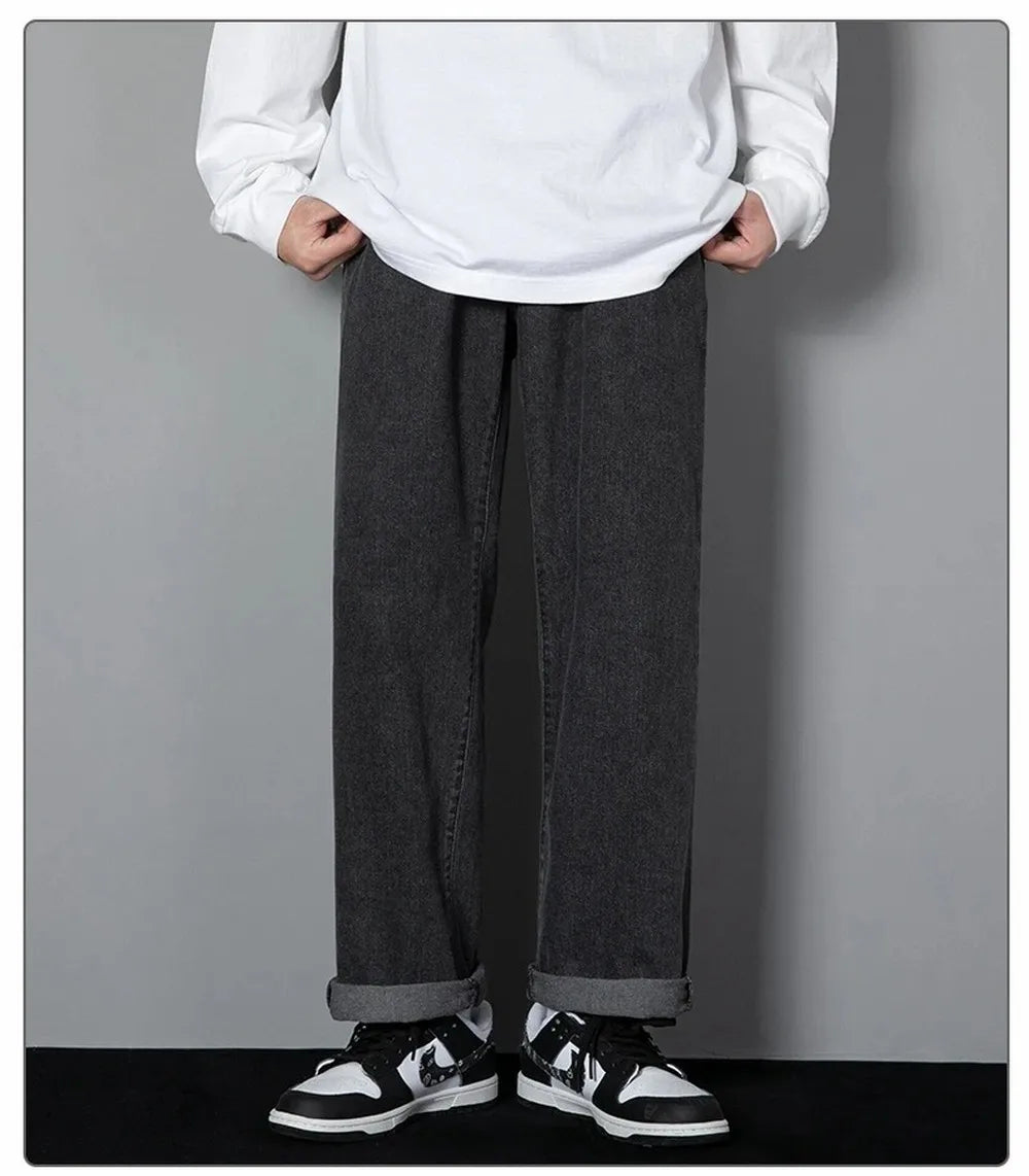 Men's Korean Straight Denim Wide-Leg Jeans
