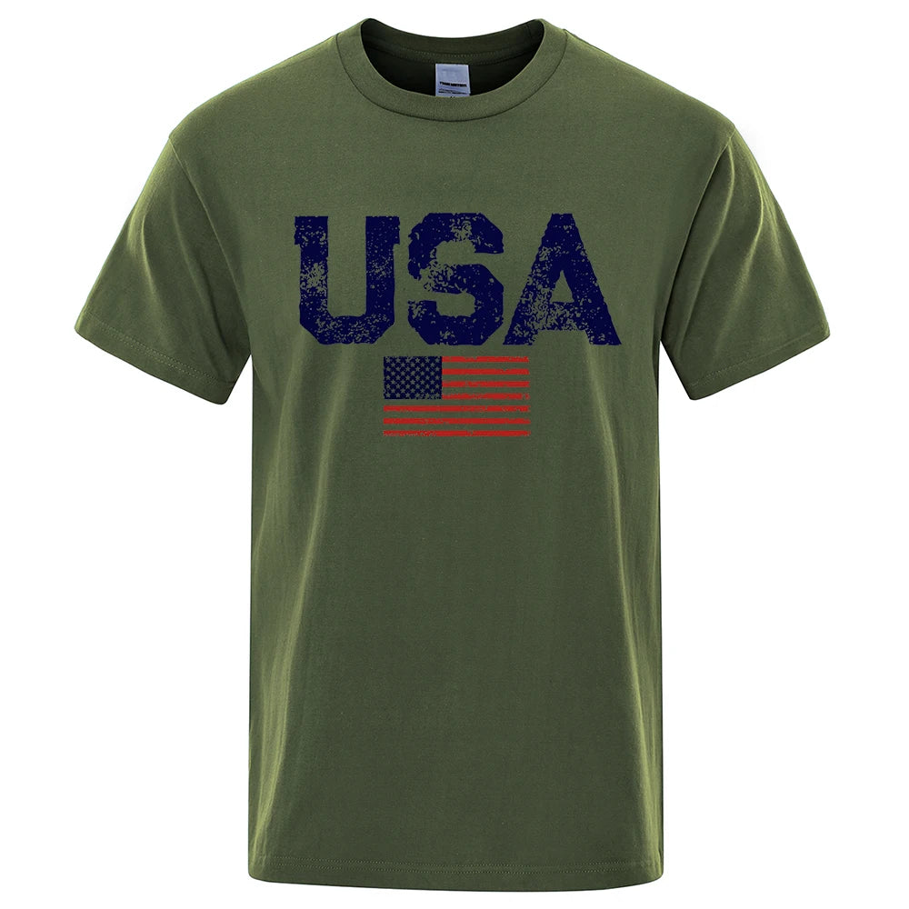 Vintage USA Flag Hip Hop Summer Cotton T-Shirt