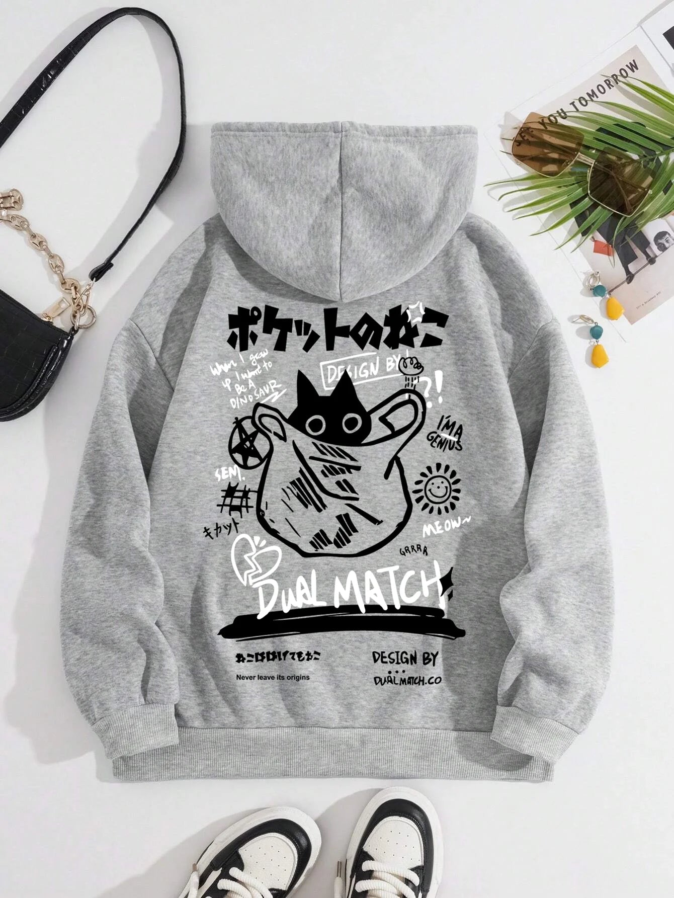 Cute Cat Cartoon Hoodie for Women – Casual Harajuku