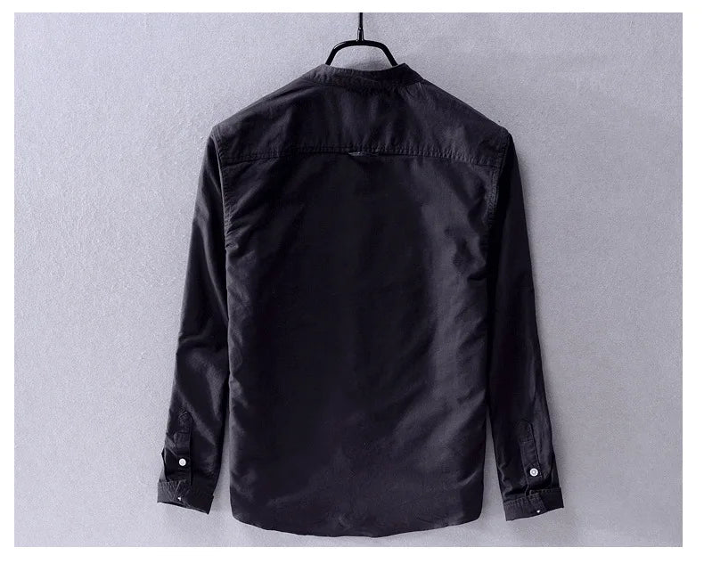 Men’s cotton Oxford shirt, stand collar, casual, comfortable white