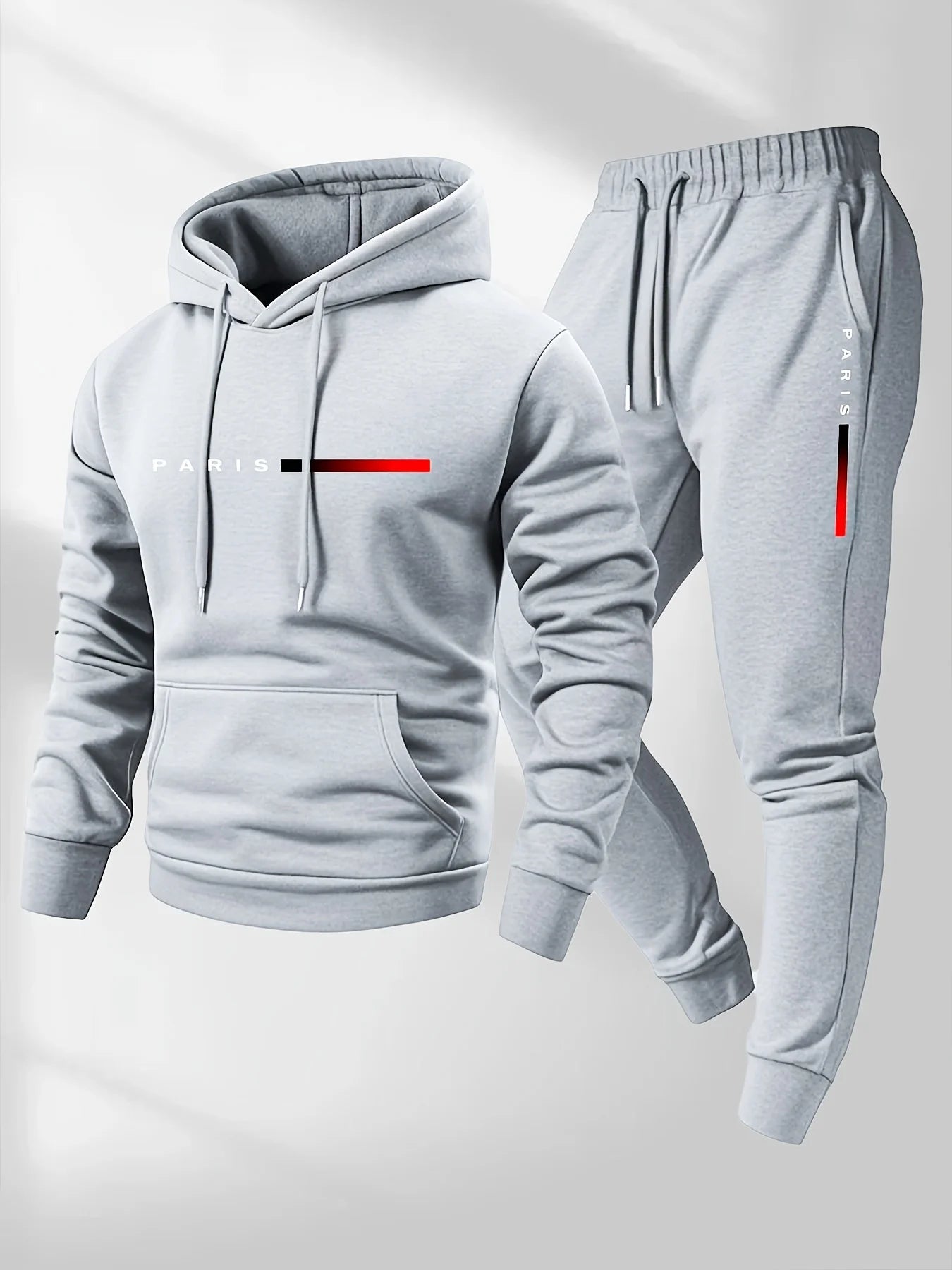 Men's Paris Letter Fleece Hoodie & Pants Set – Casual Sportswear