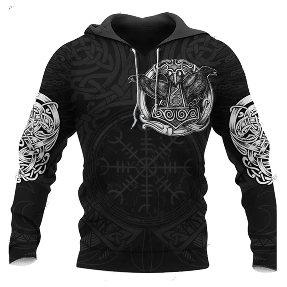 Men's 3D Wolf & Dragon Tattoo Hoodie  Retro Vintage Unisex Sweatshirt