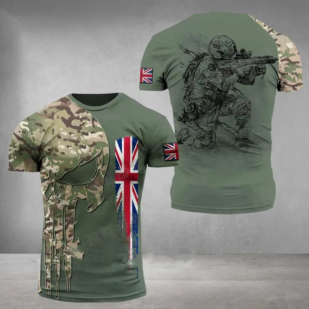Men’s Summer 3D Camouflage British Flag Tee Fitness Casual Top
