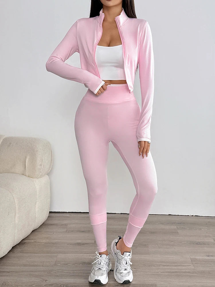 Autumn Women Pink 2-Piece Sports Suit