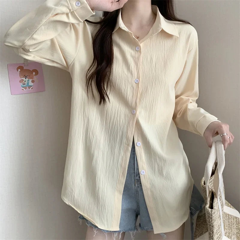 White Button Down Shirt Women Classic Long Sleeve Chic Top