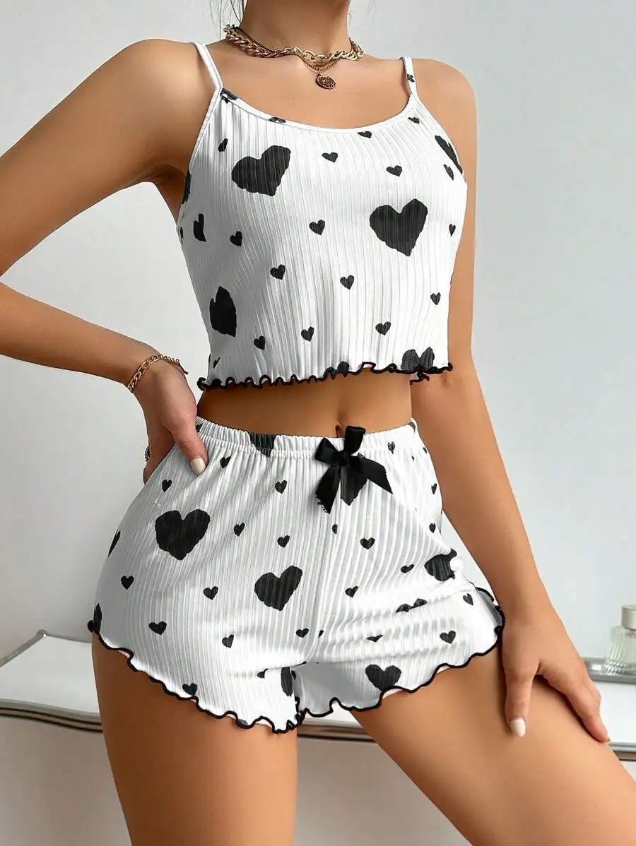 Women's 2PCS Pajamas Set – Soft Tank & Shorts, Love Print