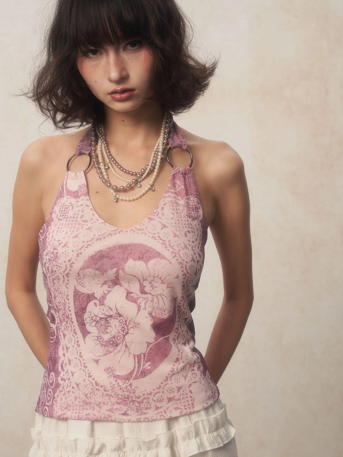 Karrcat Y2K Purple Halter Top – Harajuku Flower Print