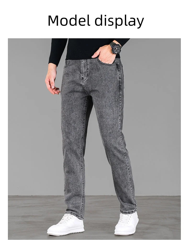 en’s winter fleece jeans, warm, loose straight fit casual and versatile