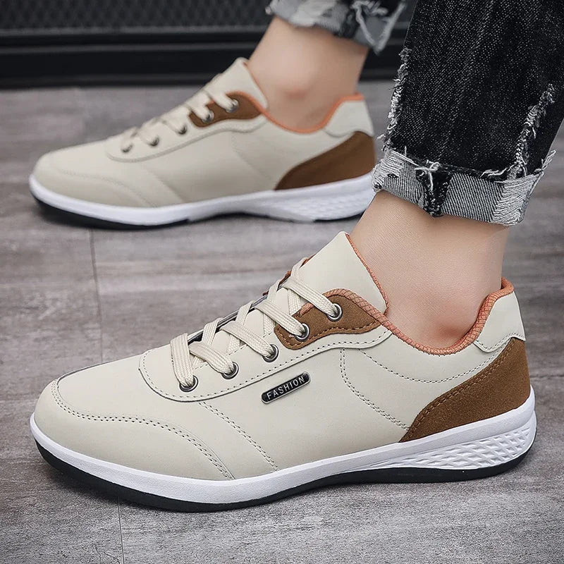 Waterproof leather men's sneakers, non-slip walking shoes