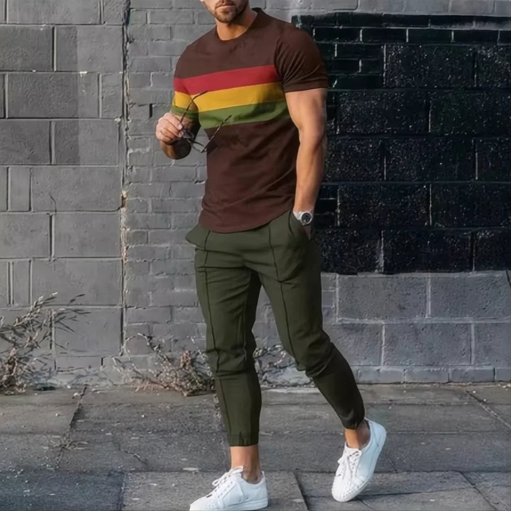 Men's 3D Smile Summer Sports Set – 2-Piece Jogging Outfit